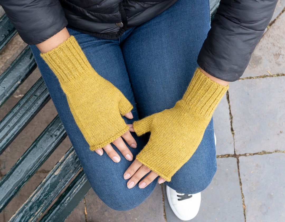 Baby Alpaca Fingerless Gloves Wrist High Curl, Mustard Womens Casual Gloves Etsy