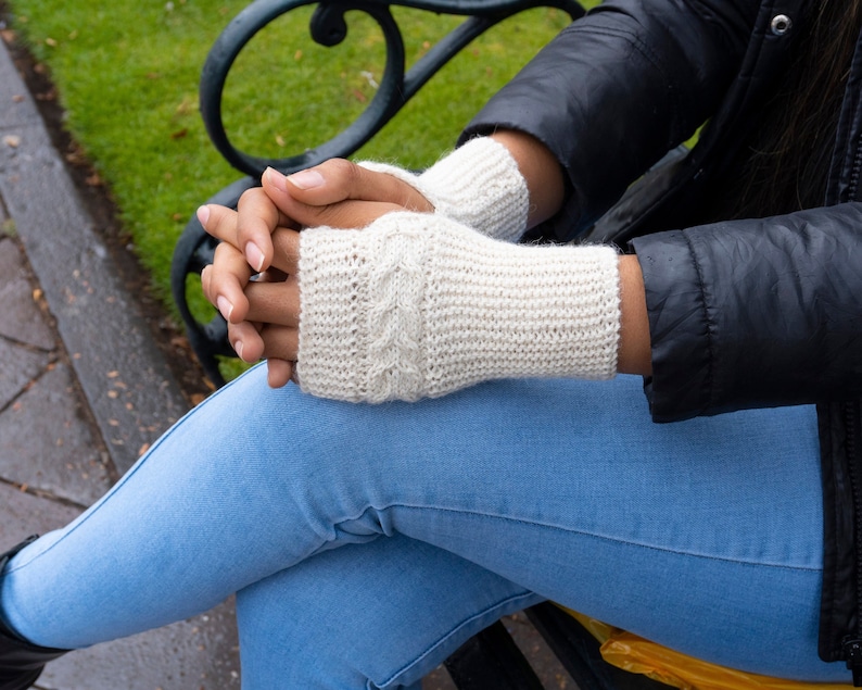 Hand Knitted Baby Alpaca Fingerless Gloves, Super Soft Comfortable, Gift for Her image 1