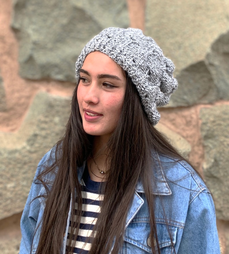 Hand Knit Slouchy Beanie, Alpaca Wool Blend Slouchy Beanie Women image 10