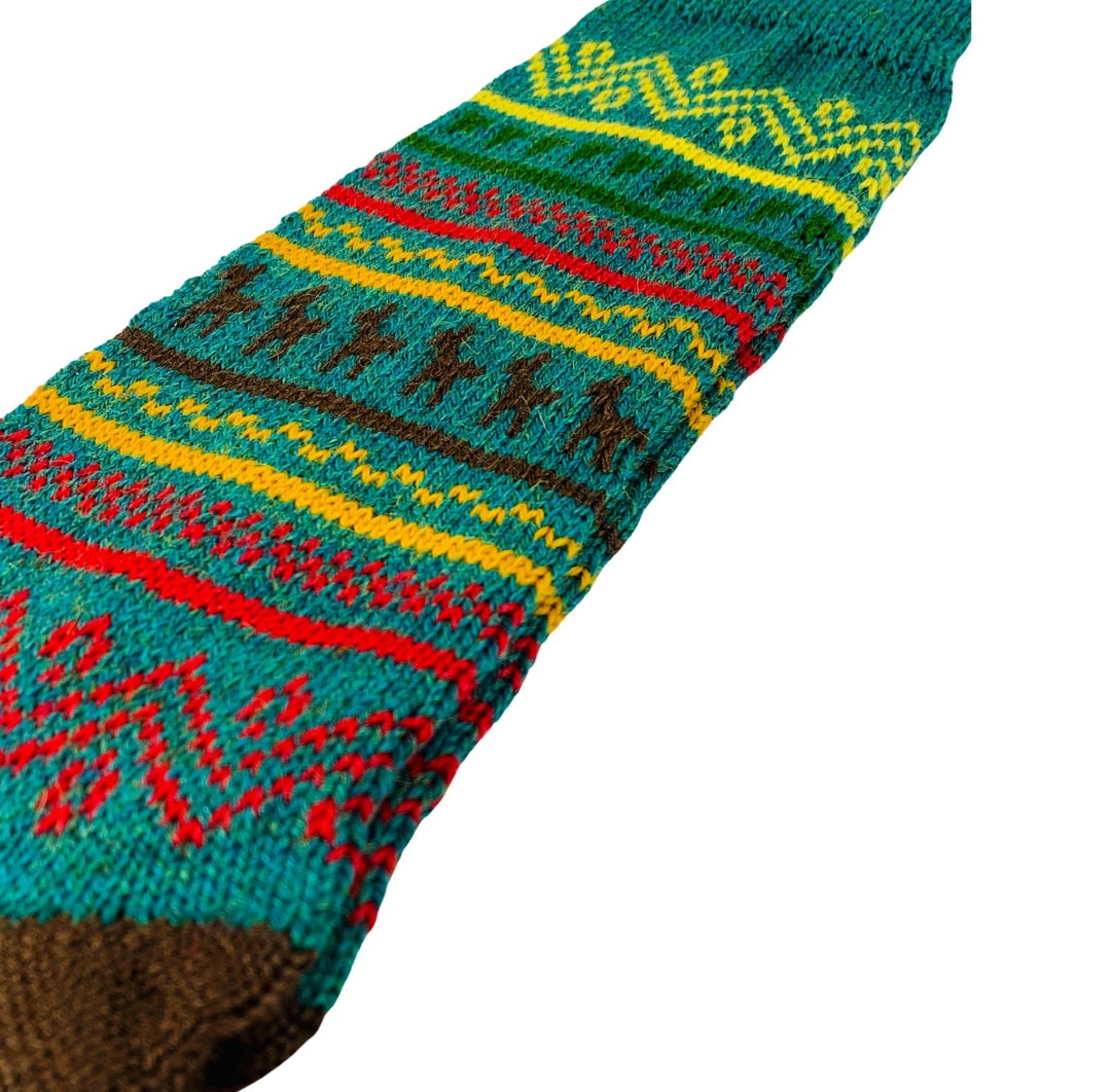 Llama Pattern Socks Green | Alpaca Wool Blend|premium Quality Soft ...
