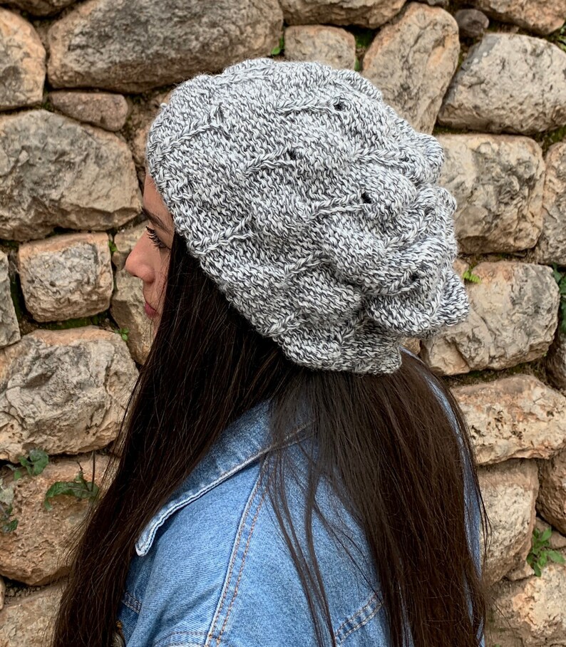 Hand Knit Slouchy Beanie, Alpaca Wool Blend Slouchy Beanie Women image 9