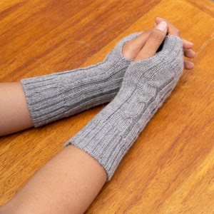 Baby Alpaca Fingerless Gloves, Womens Long Gloves, Wrist Warmers, , Premium Quality Comfortable & Soft Light Grey