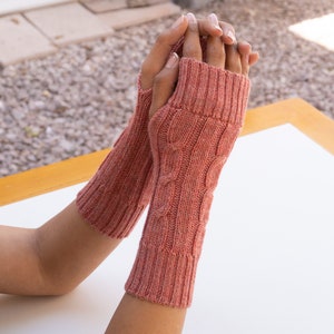 Baby Alpaca Fingerless Gloves, Womens Long Gloves, Wrist Warmers, , Premium Quality Comfortable & Soft Light coral