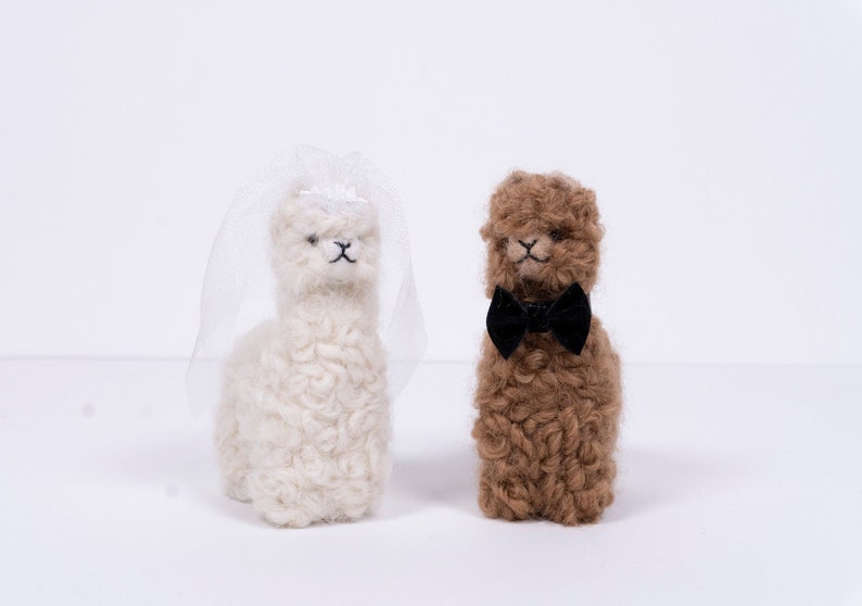 Needle Felted Alpaca Wedding Cake Toppers Llama Bride & Groom Set, Perfect Wedding Gift image 9