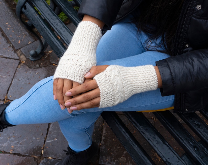 Hand Knitted Baby Alpaca Fingerless Gloves, Super Soft Comfortable, Gift for Her image 3