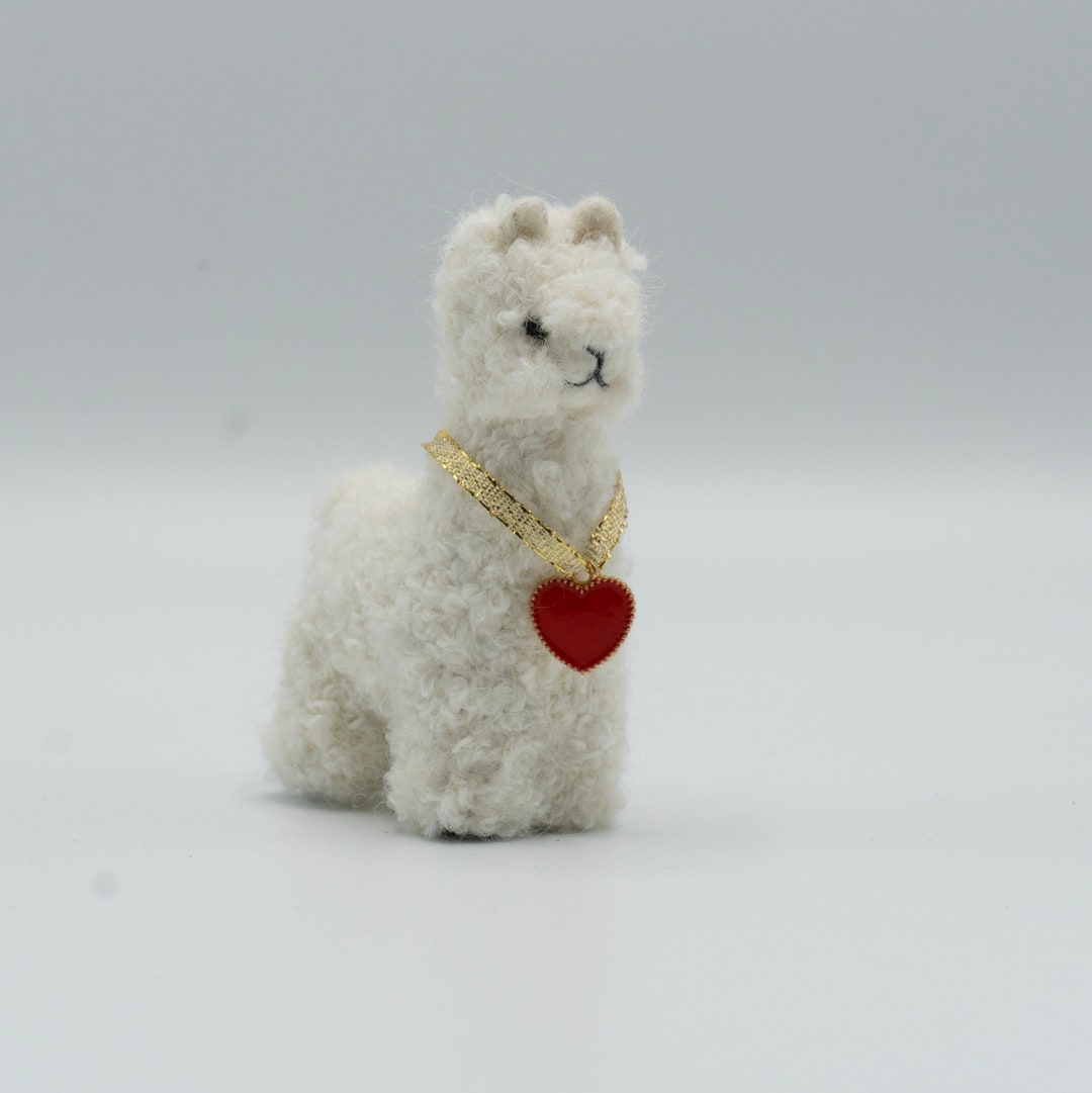Needle Felted Llama With Heart Charm, Made With Baby Alpaca Wool Etsy