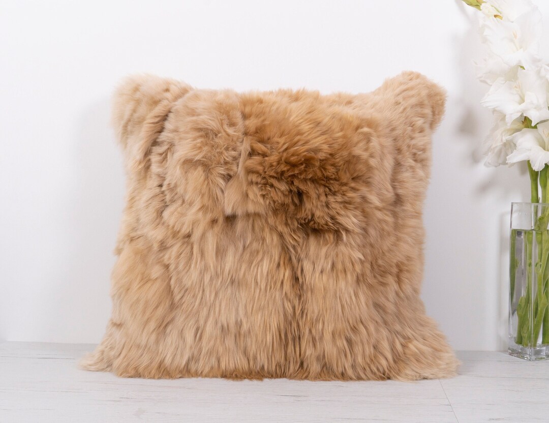 Baby Alpaca Fur Throw Pillow Covers 16 X 16 Beige Cushion Cover Etsy