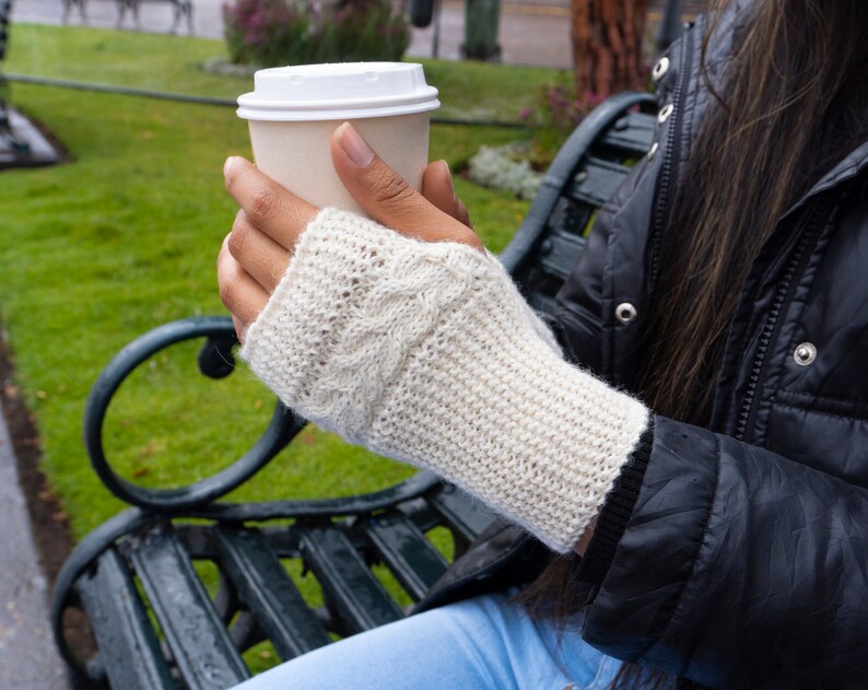 Hand Knitted Baby Alpaca Fingerless Gloves, Super Soft Comfortable, Gift for Her image 2