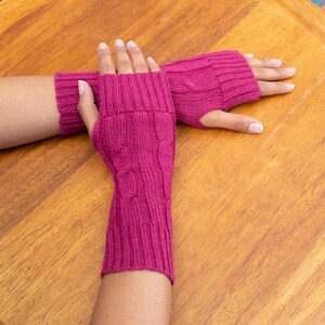 Baby Alpaca Fingerless Gloves, Womens Long Gloves, Wrist Warmers, , Premium Quality Comfortable & Soft Magenta