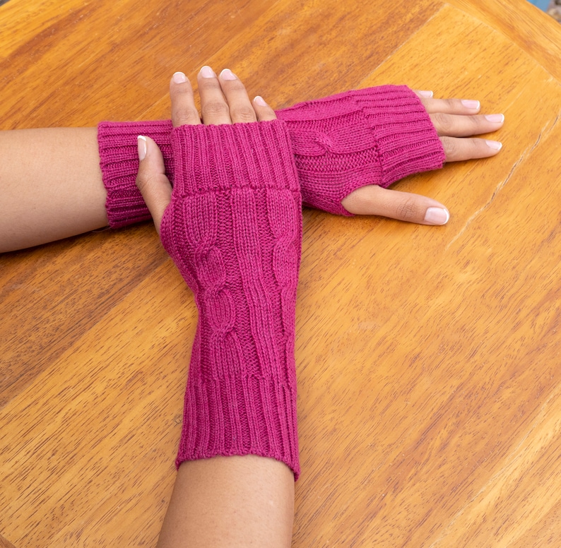 Baby Alpaca Fingerless Gloves, Womens Long Gloves, Wrist Warmers, , Premium Quality Comfortable & Soft Magenta