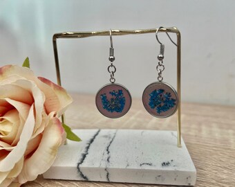 Beautiful blue floral silver plated earrings