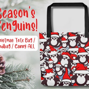Christmas Santa Penguin Tote bag, Hand bag, Carry-All