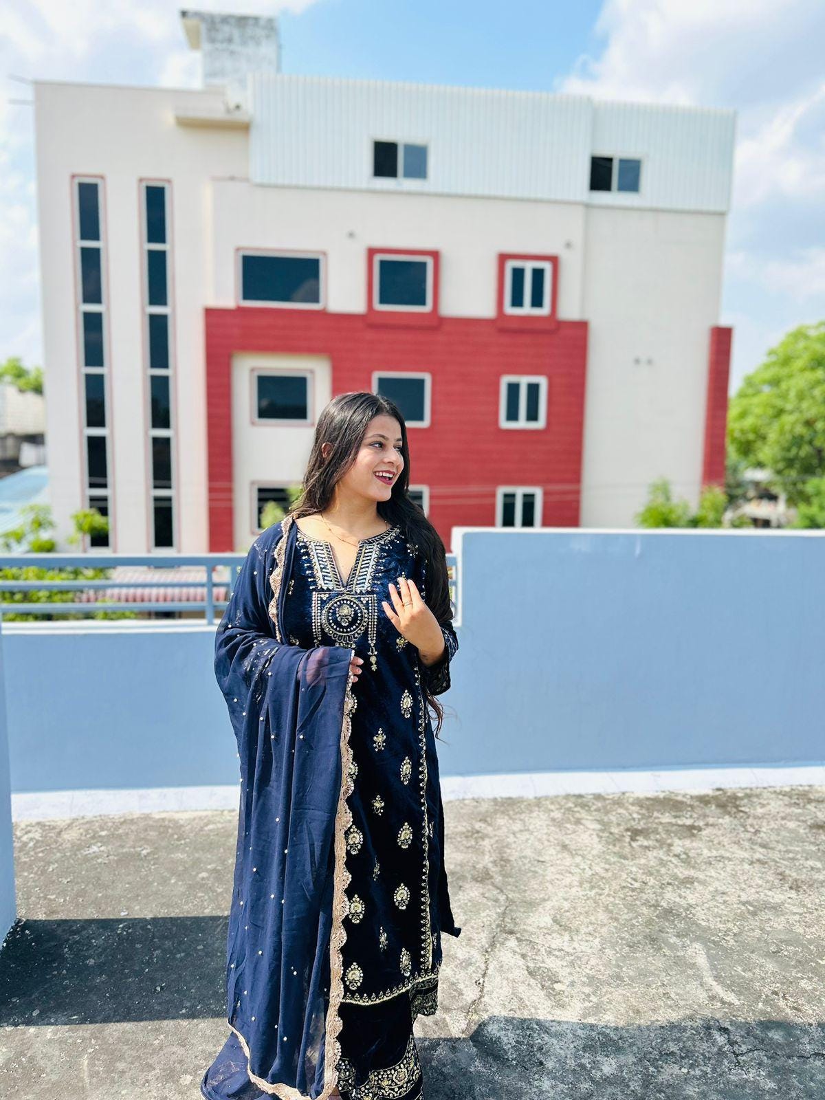 Blue and black salwar suit deals