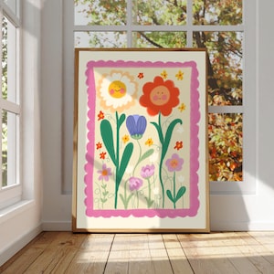 Smiling Flower Nursery Print: Whimsical Kids Room Decor (Digital Download 5x7 inch JPEG & PDF