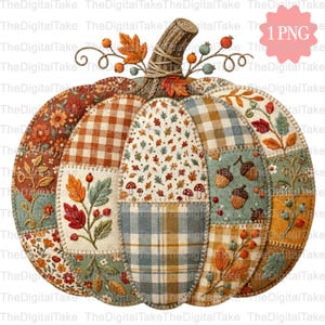 Patchwork Pumpkin PNG, Fall Pumpkin Sublimation Design, Quilted Fabric Pumpkin PNG, Autumn Floral Png, Floral Pumpkin Trending Sublimation
