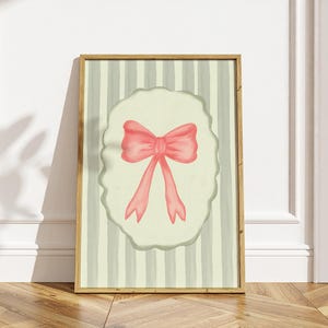 Vintage Pink Bow Nursery Print, Coquette Cottagecore Wall Art (Digital Download)