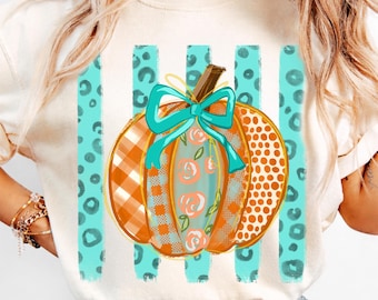 Striped Preppy Fall Pumpkin Glitter Png, Floral Pumpkin Bow PNG, Trending Cozy Season Png, Coquette Autumn Shirt Png, Pumpkin Spice Png