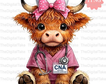 CNA Png, highland cow Nurse Assistant Png, Nurse Png, Nurse Life Png, Certified Nursing Assistant Png,Nursing Png