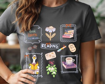 Books and Coffee Characters Doodle PNG, Cute Happy Bookish Sublimation Design, Book Lover Shirt Design, Reading PNG File