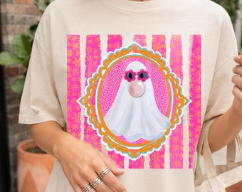 Preppy Ghost PNG, Girly Halloween Shirt Design, Retro Spooky Season Graphic (Digital Download)