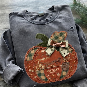 Kentucky Pumpkin PNG, Orange Gingham Fall Sublimation Design, faux Patchwork  Autumn Cozy Southern Fall Farmhouse Digital Download