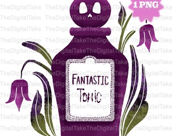 Fantastic Tonic  PNG, Floral Halloween Ghost bottle Design, Sublimation Digital File Preppy Halloween Ghost PNG, Preppy Girly Ghost PNG,