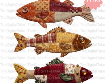 Patchwork faux Fish PNG, Coastal Nautical halloween fall Shirt Design (Digital Download)