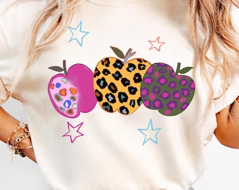 Preppy Apple PNG, Teacher Apple Clipart, Neon Apple PNG, Back to School png, Colorful Apple Design, Teacher Shirt PNG, School Clipart
