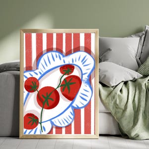 Mediterranean Tomato Plate Illustration: Rustic Kitchen Wall Art (Digital Download)