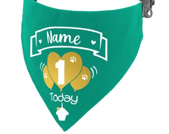 Happy Birthday Dog Personalised Bandana | Any Number | Heart Balloons | Range of Colours | Slips over the Collar | Dogs Name and Age