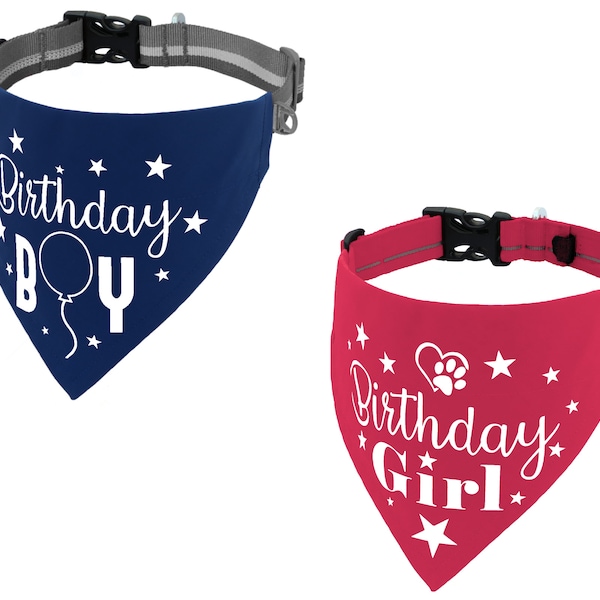 Happy Birthday Boy or Girl Dog Bandana in Blue and Pink Sizes XS - XXXL | Slips over the Collar | Birthday Pet Bandana