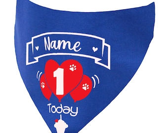 Personalised Dog Birthday Balloons Bandana – Custom Name & Age | Slip-On Over Collar