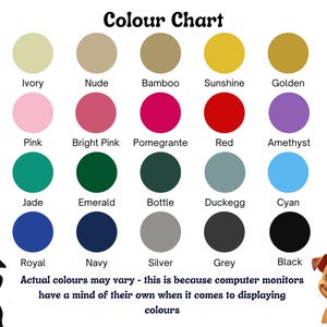 May include: A color chart featuring a variety of colors, each labeled with a name. The chart includes colors like white, ivory, nude, bamboo, sunshine, and orange. The text "Actual colors may vary" is also present.