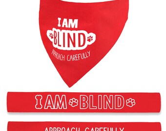 I am Blind Dog Bandana Approach Carefully Over the Collar Dog Bandana and Lead Sleeve | Sizes XS - XXXL | Range of Colours