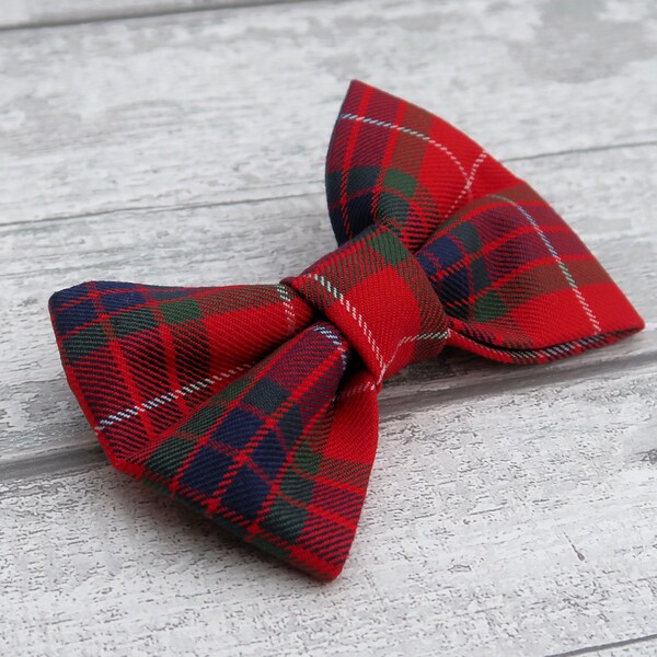 Tartan Red and Green Dog Bow Tie | Slips on Collar | Plaid Check Bow Tie