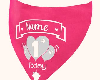 Personalised Birthday Over the Collar Dog Bandana with Custom Name & Age in Balloon