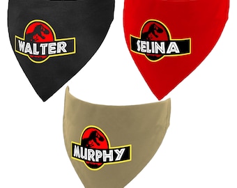 Jurassic Bark Dog Custom Name Bandana | Dinosaur Cute Pet Gift | Personalised Over the Collar