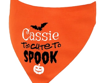 Personalised Too Cute to Spook Halloween Over the Collar Dog Bandana