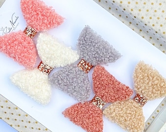 Furry Bow, Furry Clip, Glitter Clip, Girls Hair Bow, Girls Hair Accessories, Glitter Bow, Spring Bow, Alligator Clip, Nylon Headband,