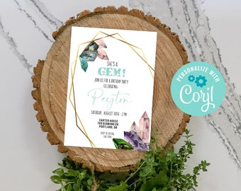 Gem Birthday Invitation, INSTANT DOWNLOAD, Printable Crystals Birthday Invite, Gem Birthday, 151