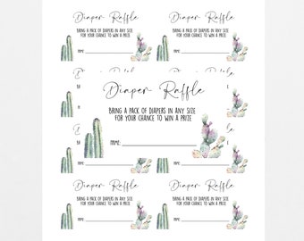 Baby douche luier loterij, Highland baby shower, luier loterij tickets, Boho baby shower, cactus baby shower, luier loterij, 052