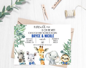 Baby douche uitnodigen, jungle baby shower uitnodiging, Safari baby shower uitnodiging, baby shower, jongetje, uitnodiging, sjabloon, 027