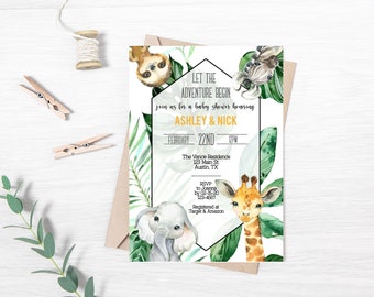 Baby Shower Invite, Jungle Baby Shower, Safari Baby Shower Invitation, Baby Shower, Greenery Baby Shower, Invitation, Template, 026