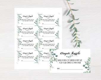 Baby douche luier loterij, bos baby shower, luier loterij tickets, Fox, Eucalyptus, Instant, sjabloon, 008