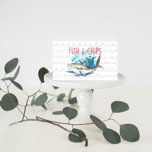 Shark Birthday Place Cards, INSTANT DOWNLOAD, Printable Shark Birthday Theme Folded Place Cards, Shark Birthday Theme, 028