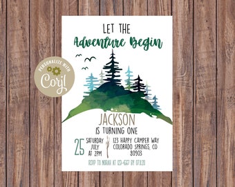 Invitación de cumpleaños de aventura, descarga instantánea, invitación de cumpleaños al aire libre imprimible, cumpleaños de montaña, invitación de cumpleaños de camping, 030
