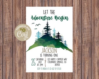 Adventure Birthday Invitation, INSTANT DOWNLOAD, Printable Outdoors Birthday Invite, Mountain Birthday, Camping Birthday Invite, 030