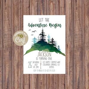 Adventure Birthday Invitation, INSTANT DOWNLOAD, Printable Outdoors Birthday Invite, Mountain Birthday, Camping Birthday Invite, 030