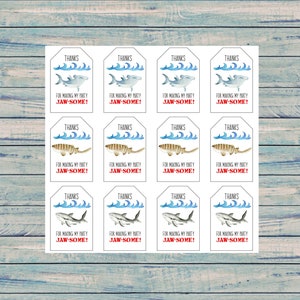 Shark Birthday Favors, INSTANT DOWNLOAD, Printable Shark Birthday Tags, Shark Theme Birthday, 028