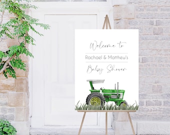Segnale di benvenuto per baby shower, cartello per la baby shower del trattore, cartello per baby shower, baby shower in fattoria, baby shower del fienile, download istantaneo, 067
